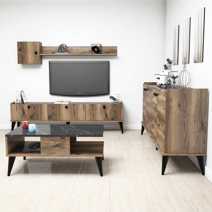 Hanah Home Lidya 2 Juego de Muebles para Sala de Estar Nogal y Mármol
